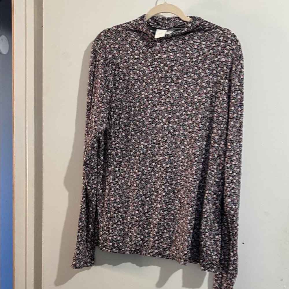 H&M Floral Print Long Sleeve Blouse - softt pink and purple leve multicolor